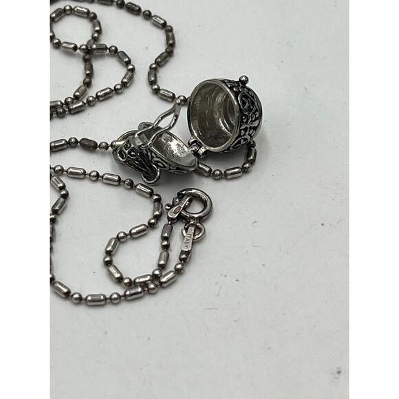 AA 925 Sterling Silver Scroll Prayer Box Locket Pendant Ball Link Chain Necklace - Picture 4 of 9